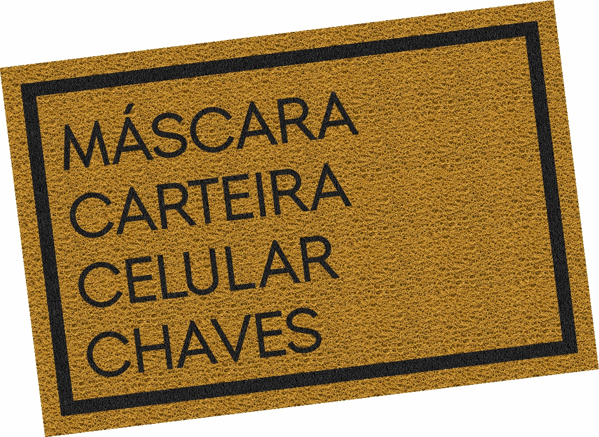 Capacho Divertido Máscara, Carteira, Celular, Chaves 60x40cm - Ouro 