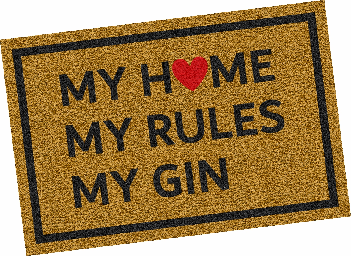 Capacho Divertido My home, my rules, my gin  60x40cm - Ouro 